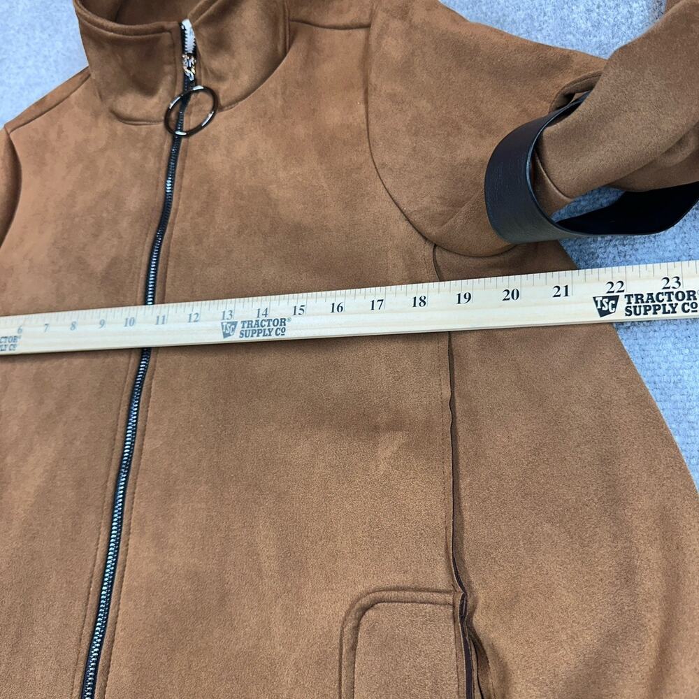 Joseph Ribkoff Swing Jacket Womens 6 Brown Vegan Suede Zip Bell Sleeve Designer - Picture 5 of 9